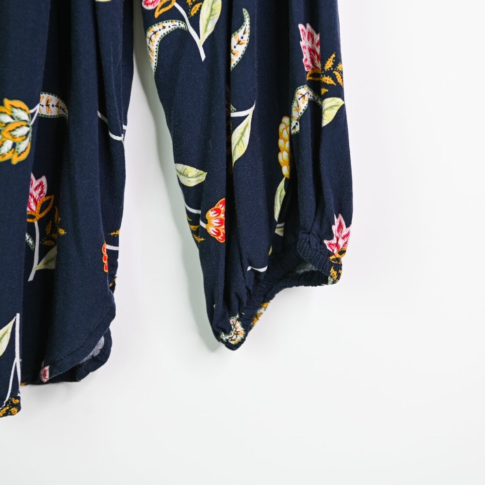 LOFT OUTLET Navy Floral Wide Neck Long Sleeve Blouse - Size Small - Picture 5 of 7